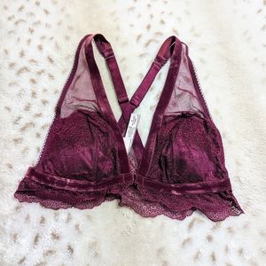 Victoria Secret, Burgundy Bralette, Medium, Women's, Velvet, Lace